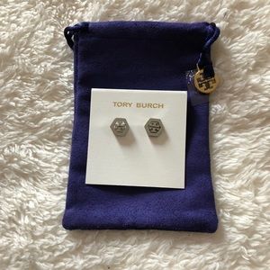 Tory Burch Hexagon Logo Stud Earrings